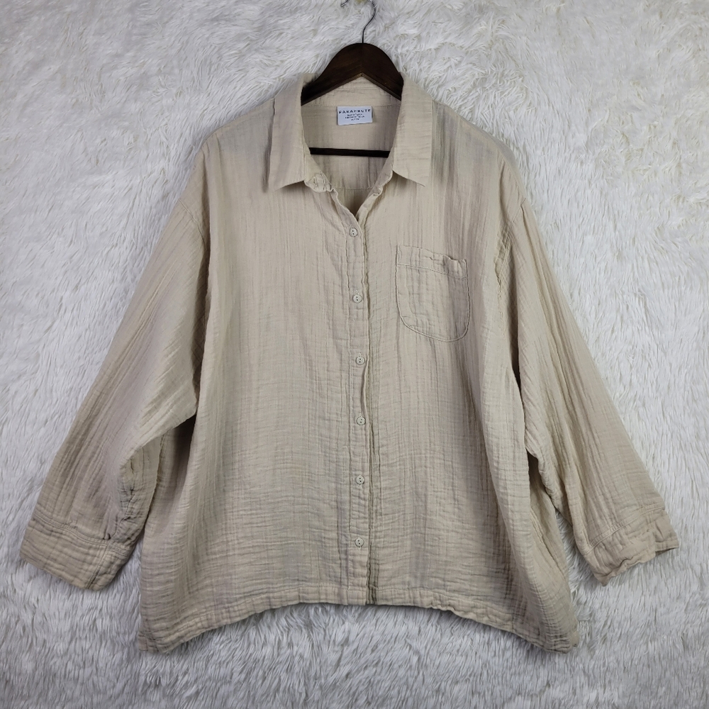 Parachute 3XL Beige Organic Cotton Long Sleeve Button Up Gauze Neutral Lagenlook